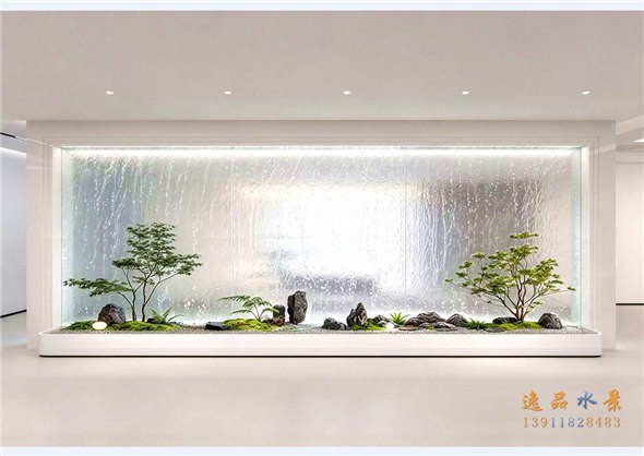 新中式玻璃流水水景墙|北京室内水幕墙设计