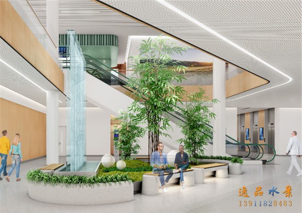 室内玻璃水幕墙|医院大堂流水景观设计制作施工